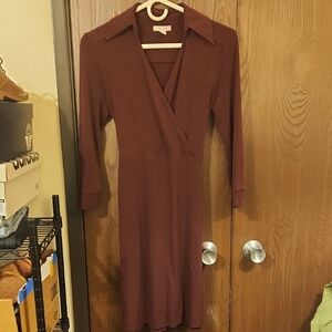 New York & Company Burgundy Long Sleeve Dress